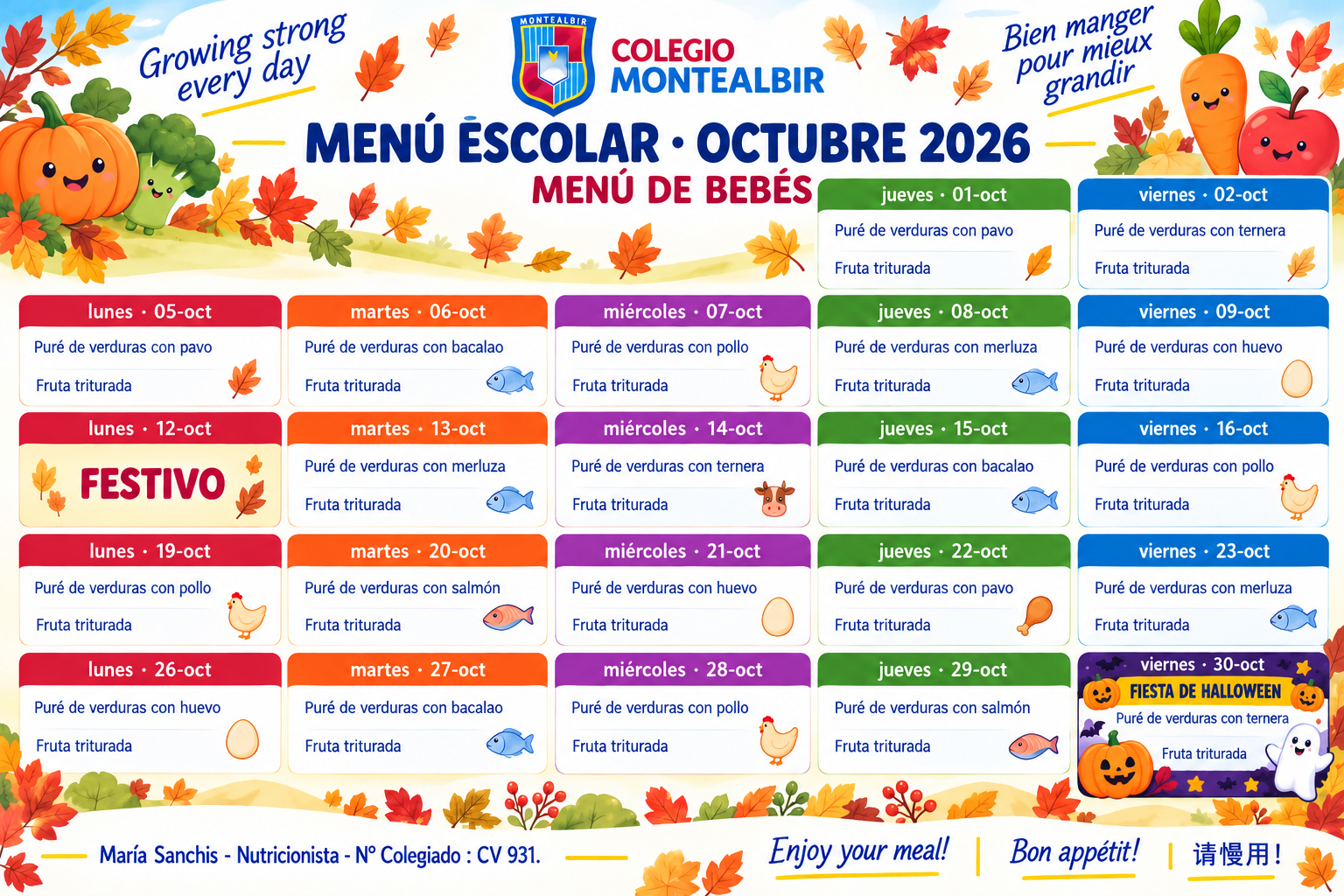Menú de bebés octubre 2026
